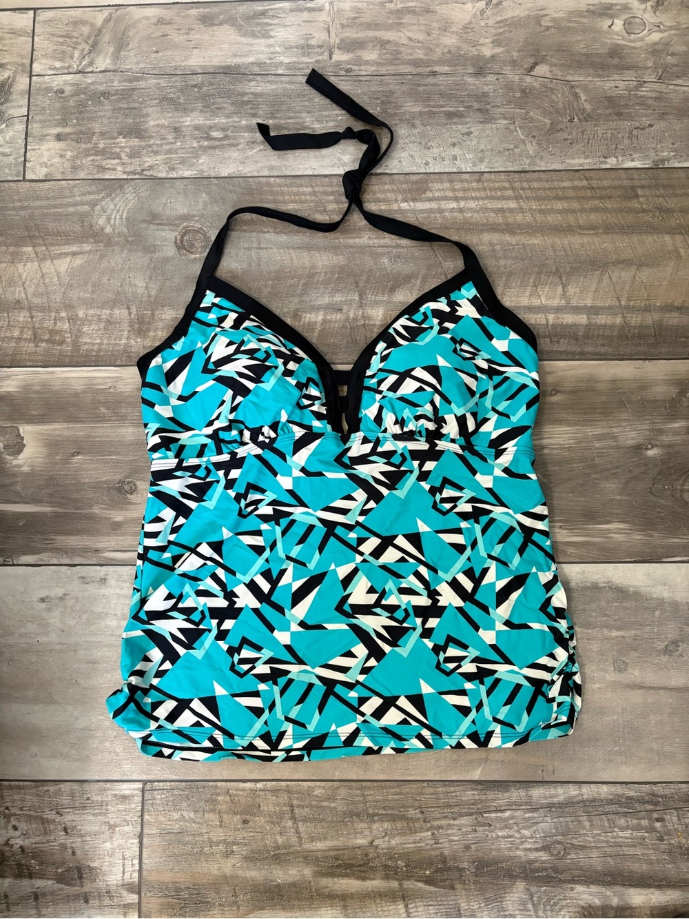 Penningtons Turquoise Black White Geometric Tankini Top